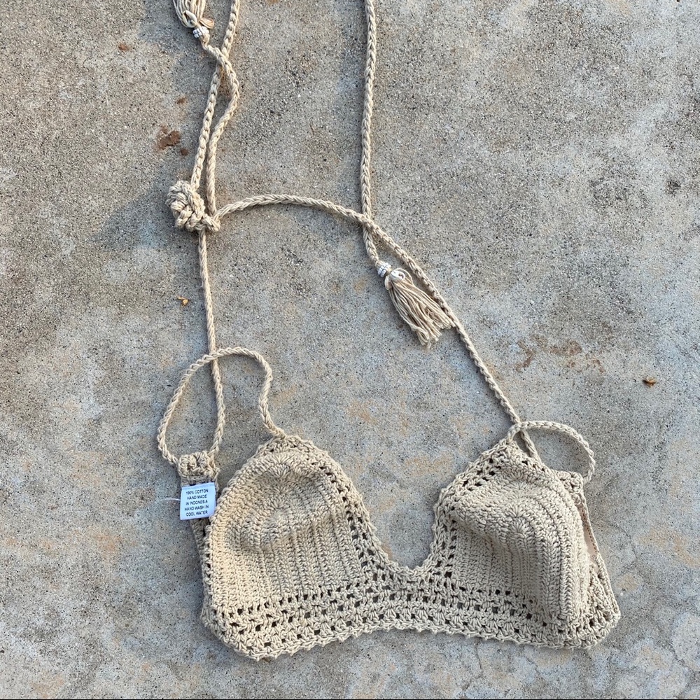 Macrame bikini top in tan